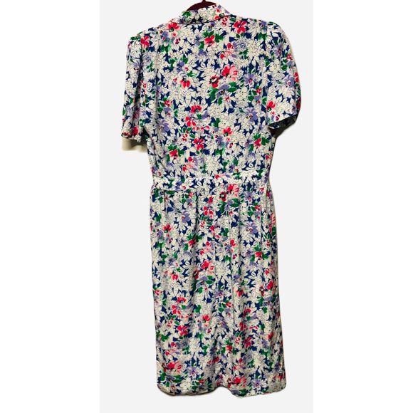 Vintage Dress Sz 12 Petites by Maggie Pleated Floral Bouquet Print Button MIDI - Picture 2 of 5
